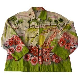 Keren Hart Floral Button Down Embellished Jean Jacket Size XL Extra Large